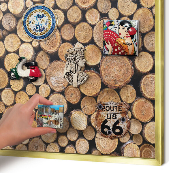 Metalen magneetbord met lijst in het goud Houten cirkels