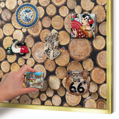 Metalen magneetbord met lijst in het goud Houten cirkels