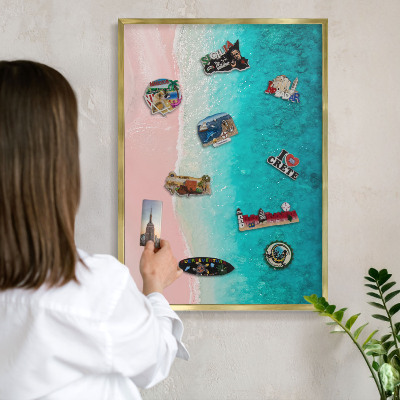 Metalen magneetbord met lijst in het goud Zomerse ontspanning