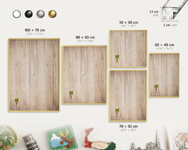 Metalen magneetbord met lijst in het goud Houten planken