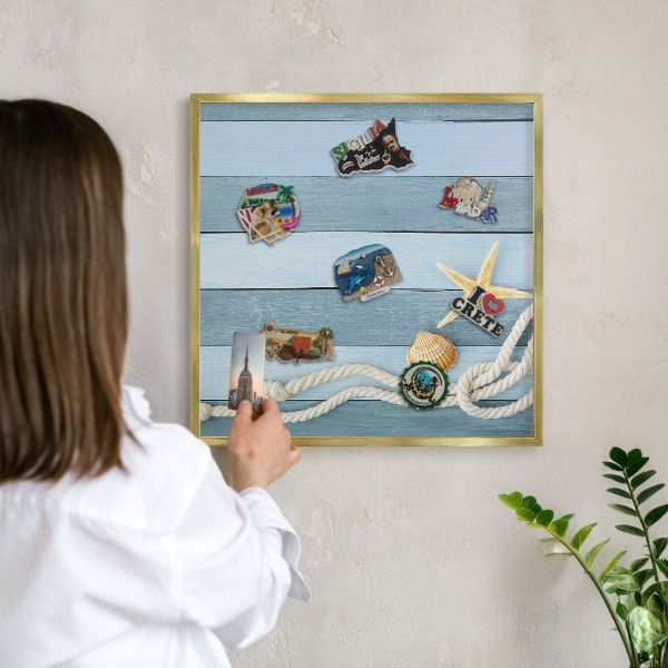 Metalen magneetbord met lijst in het goud Maritiem klimaat