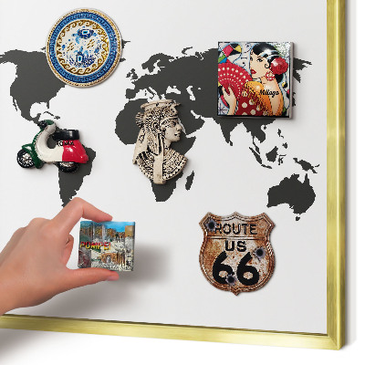 Magnetisch bord voor reismagneten met gouden lijst Wereldkaart