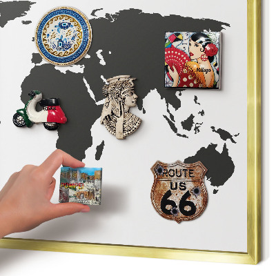 Magnetisch bord voor reismagneten met gouden lijst Wereldkaart
