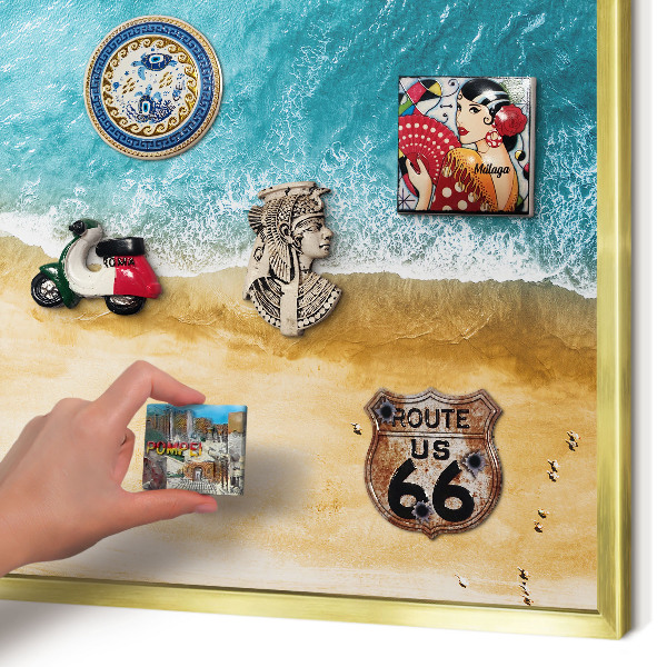 Magnetisch bord voor reismagneten met gouden lijst Zee en strand