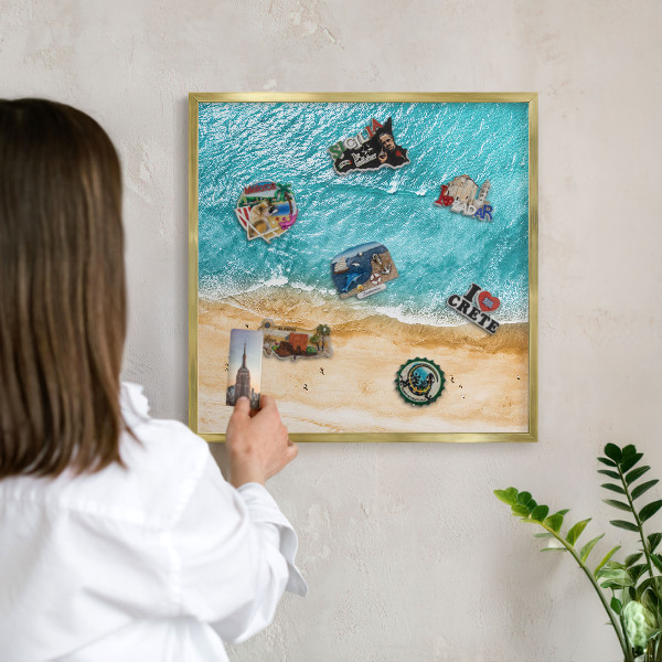 Magnetisch bord voor reismagneten met gouden lijst Zee en strand