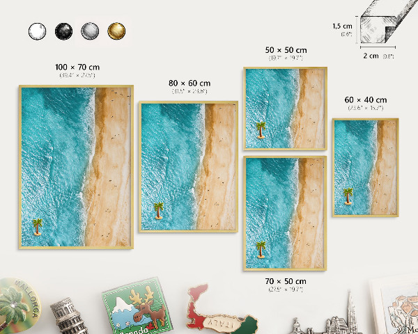 Magnetisch bord voor reismagneten met gouden lijst Zee en strand