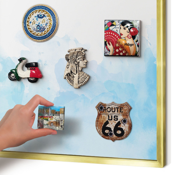 Metalen magneetbord met lijst in het goud Rustgevend landschap