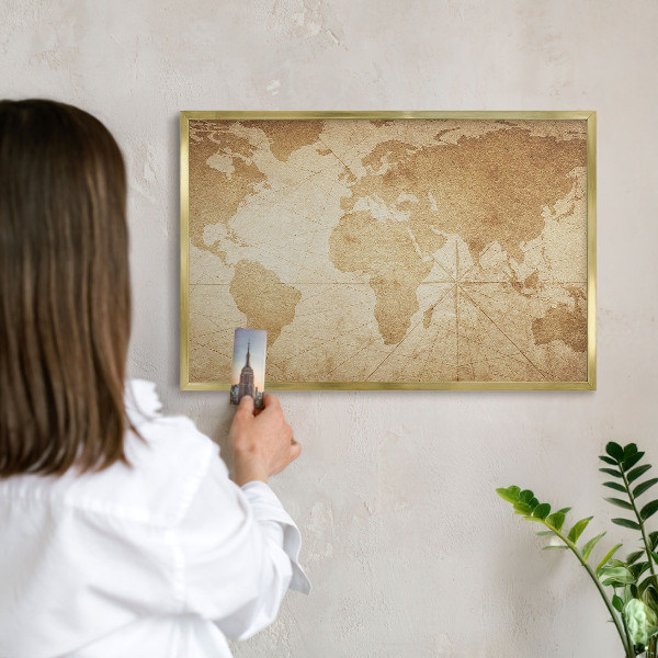 Magnetisch bord voor reismagneten met gouden lijst Oude kaart
