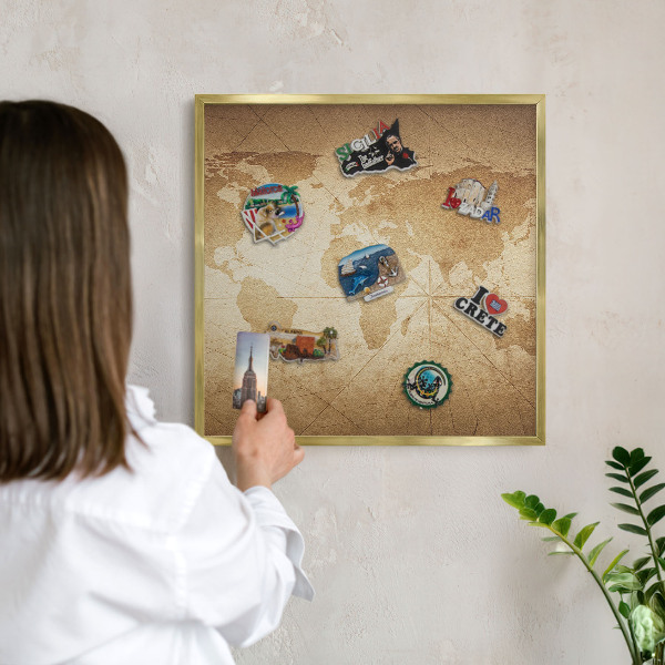 Magnetisch bord voor reismagneten met gouden lijst Oude kaart
