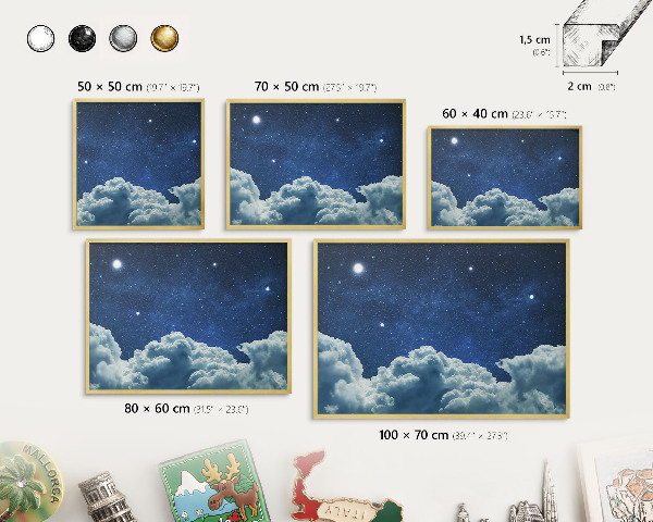 Magnetisch bord voor reismagneten met gouden lijst Kosmische nacht