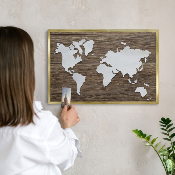 Magnetisch bord voor reismagneten met gouden lijst Houten kaart