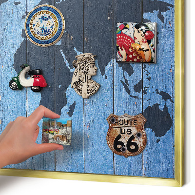 Magnetisch bord voor reismagneten met gouden lijst Wereldkaart