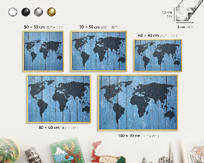 Magnetisch bord voor reismagneten met gouden lijst Wereldkaart