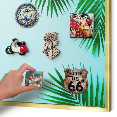 Metalen magneetbord met lijst in het goud Groene bladeren