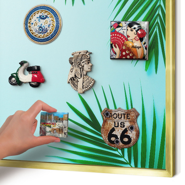 Metalen magneetbord met lijst in het goud Groene bladeren