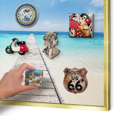 Magnetisch bord voor reismagneten met gouden lijst Ocean Pier