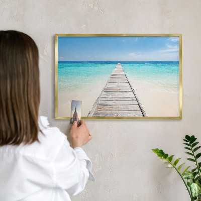 Magnetisch bord voor reismagneten met gouden lijst Ocean Pier