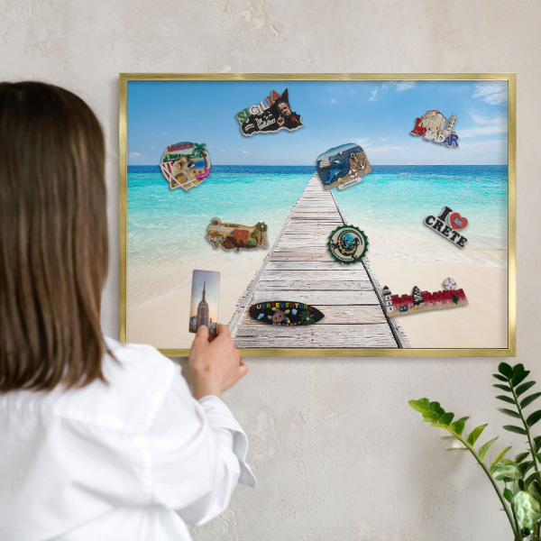 Magnetisch bord voor reismagneten met gouden lijst Ocean Pier