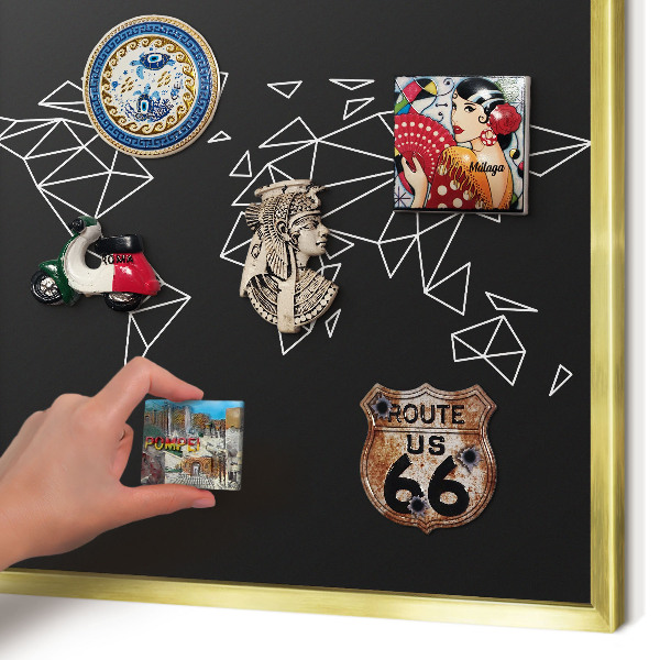 Magnetisch bord voor reismagneten met gouden lijst Wereldkaart