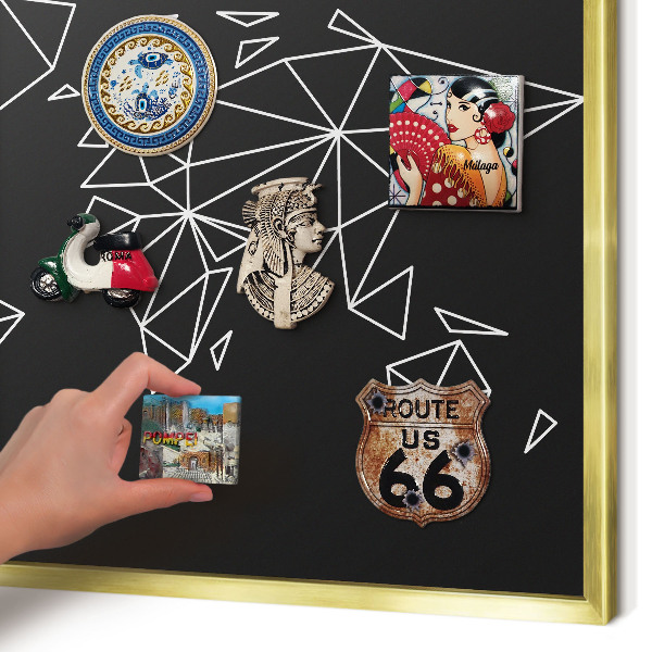 Magnetisch bord voor reismagneten met gouden lijst Wereldkaart