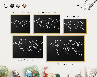 Magnetisch bord voor reismagneten met gouden lijst Wereldkaart