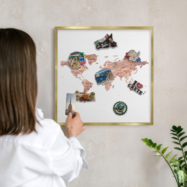 Metalen magneetbord met lijst in het goud Bakstenen plattegrond