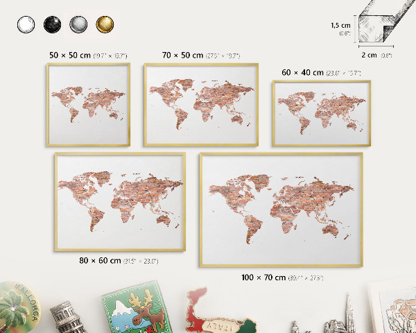 Metalen magneetbord met lijst in het goud Bakstenen plattegrond
