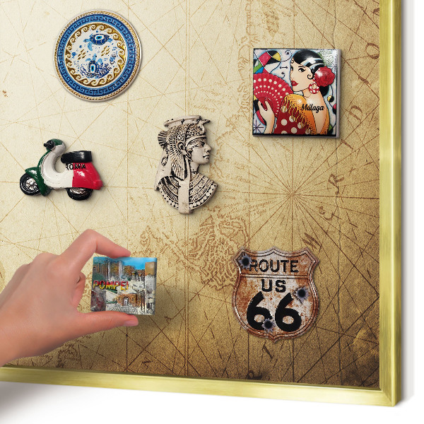 Magnetisch bord voor reismagneten met gouden lijst Oude kaart