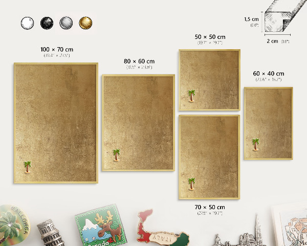 Metalen magneetbord met lijst in het goud Gele textuur