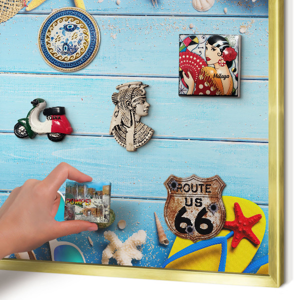 Metalen magneetbord met lijst in het goud Vakantiestrand