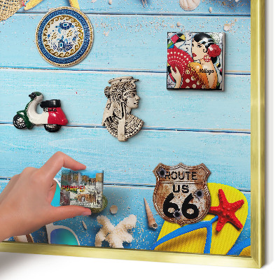 Metalen magneetbord met lijst in het goud Vakantiestrand