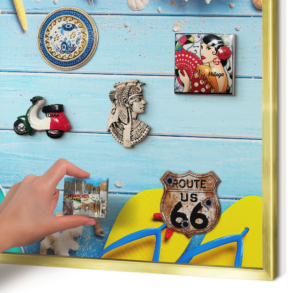 Metalen magneetbord met lijst in het goud Vakantiestrand