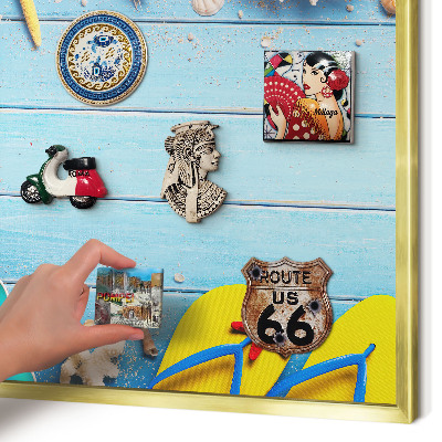 Metalen magneetbord met lijst in het goud Vakantiestrand