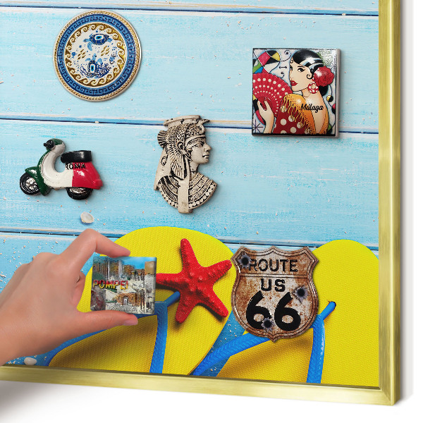 Metalen magneetbord met lijst in het goud Vakantiestrand