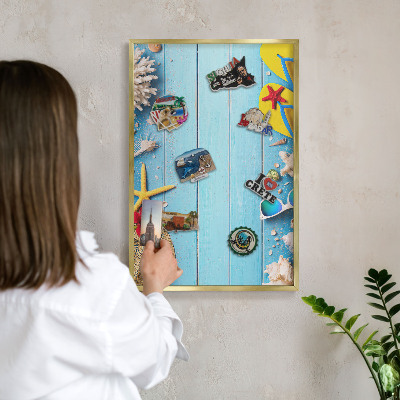 Metalen magneetbord met lijst in het goud Vakantiestrand