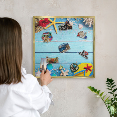 Metalen magneetbord met lijst in het goud Vakantiestrand