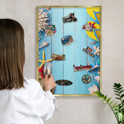 Metalen magneetbord met lijst in het goud Vakantiestrand