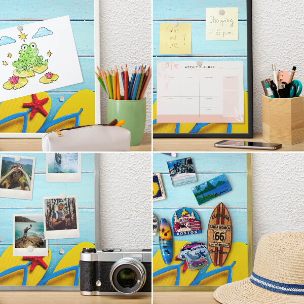 Metalen magneetbord met lijst in het goud Vakantiestrand