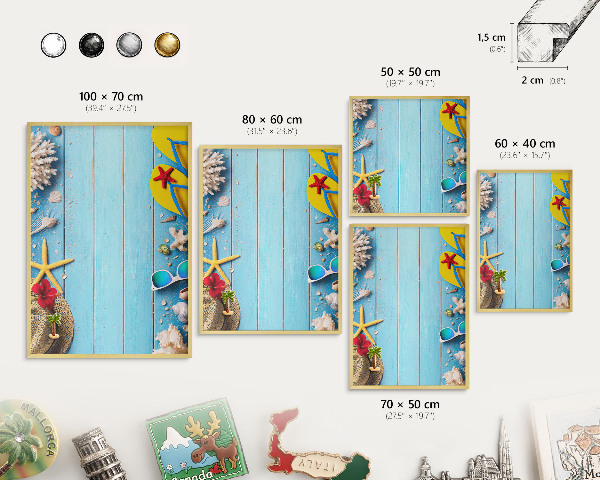 Metalen magneetbord met lijst in het goud Vakantiestrand
