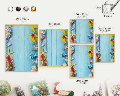Metalen magneetbord met lijst in het goud Vakantiestrand