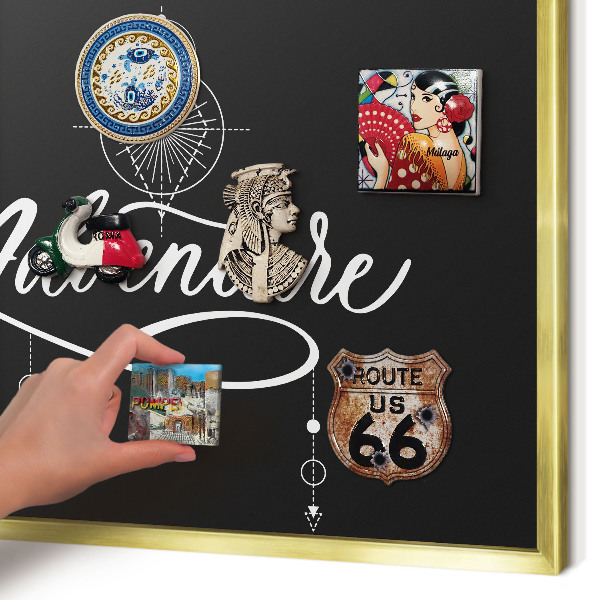Metalen magneetbord met lijst in het goud Reisinspiratie