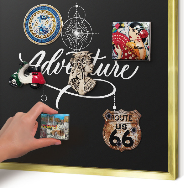 Metalen magneetbord met lijst in het goud Reisinspiratie