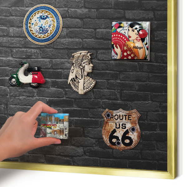 Magnetisch bord voor reismagneten met gouden lijst Bakstenen muur