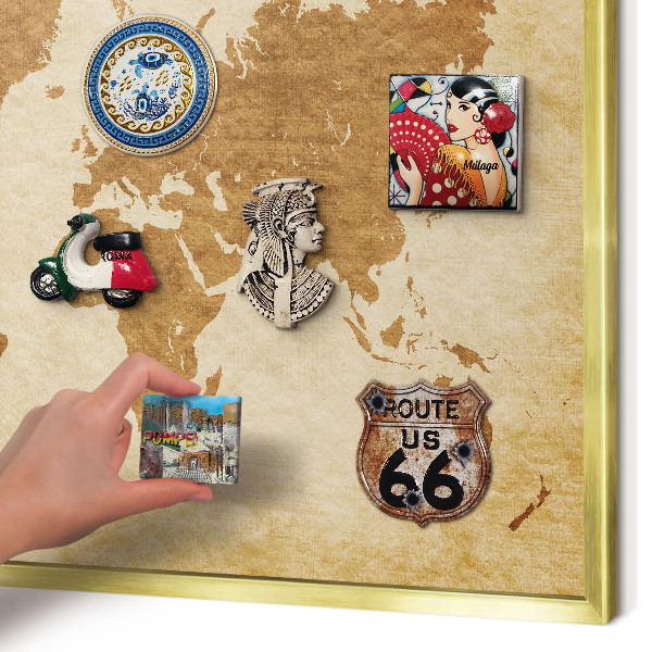 Metalen magneetbord met lijst in het goud Vintage kaart