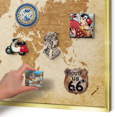 Metalen magneetbord met lijst in het goud Vintage kaart
