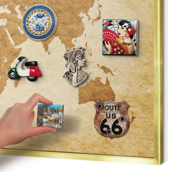 Metalen magneetbord met lijst in het goud Vintage kaart