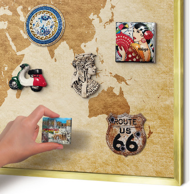 Metalen magneetbord met lijst in het goud Vintage kaart