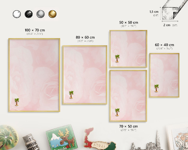 Metalen magneetbord met lijst in het goud Delicaat roze