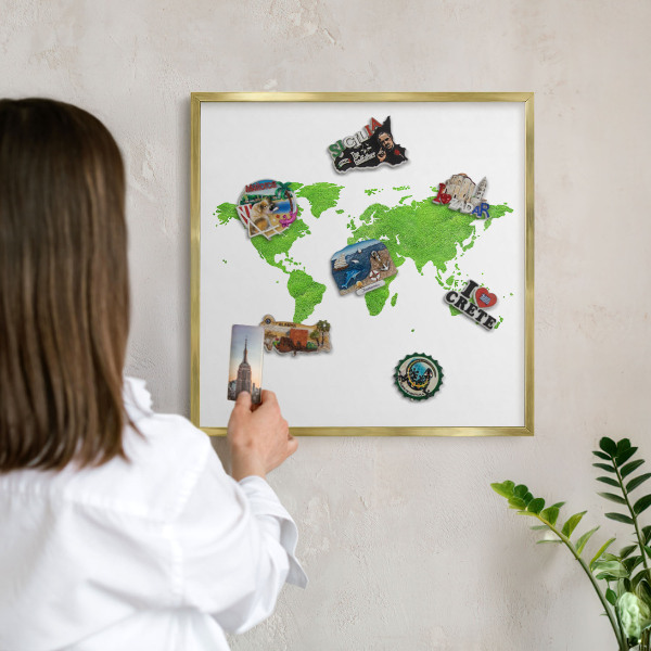 Magnetisch bord voor reismagneten met gouden lijst Groene kaart