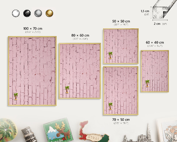 Metalen magneetbord met lijst in het goud Roze baksteen